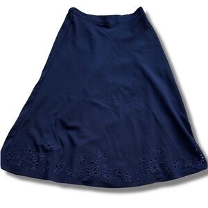 Tanjay Blue A-Line Midi Skirt with Floral Eyelet Hem | Classic Summer Core Style